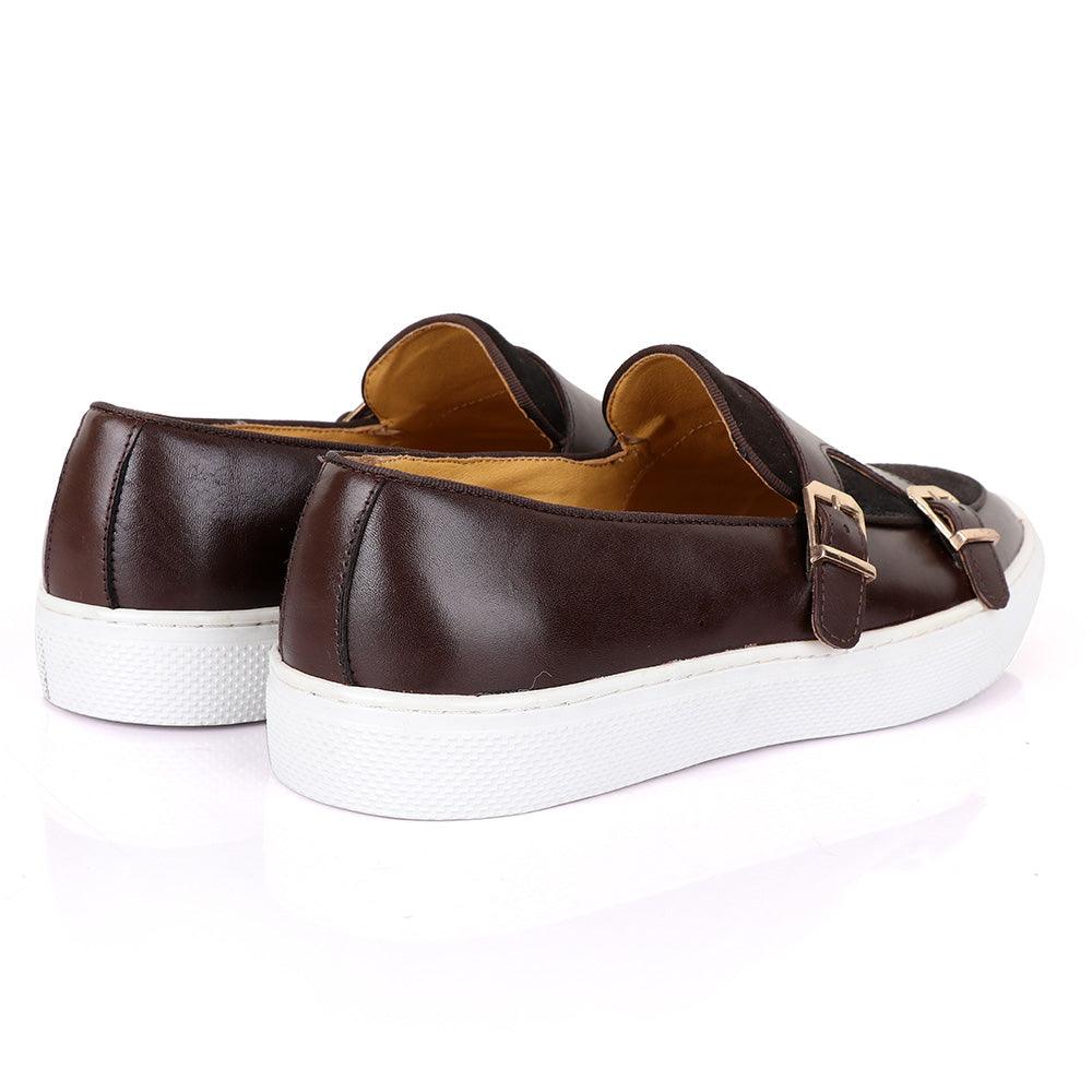 Terry Taylors Double Monk Strap Brown And Suede Mix Sneaker Shoe - Obeezi