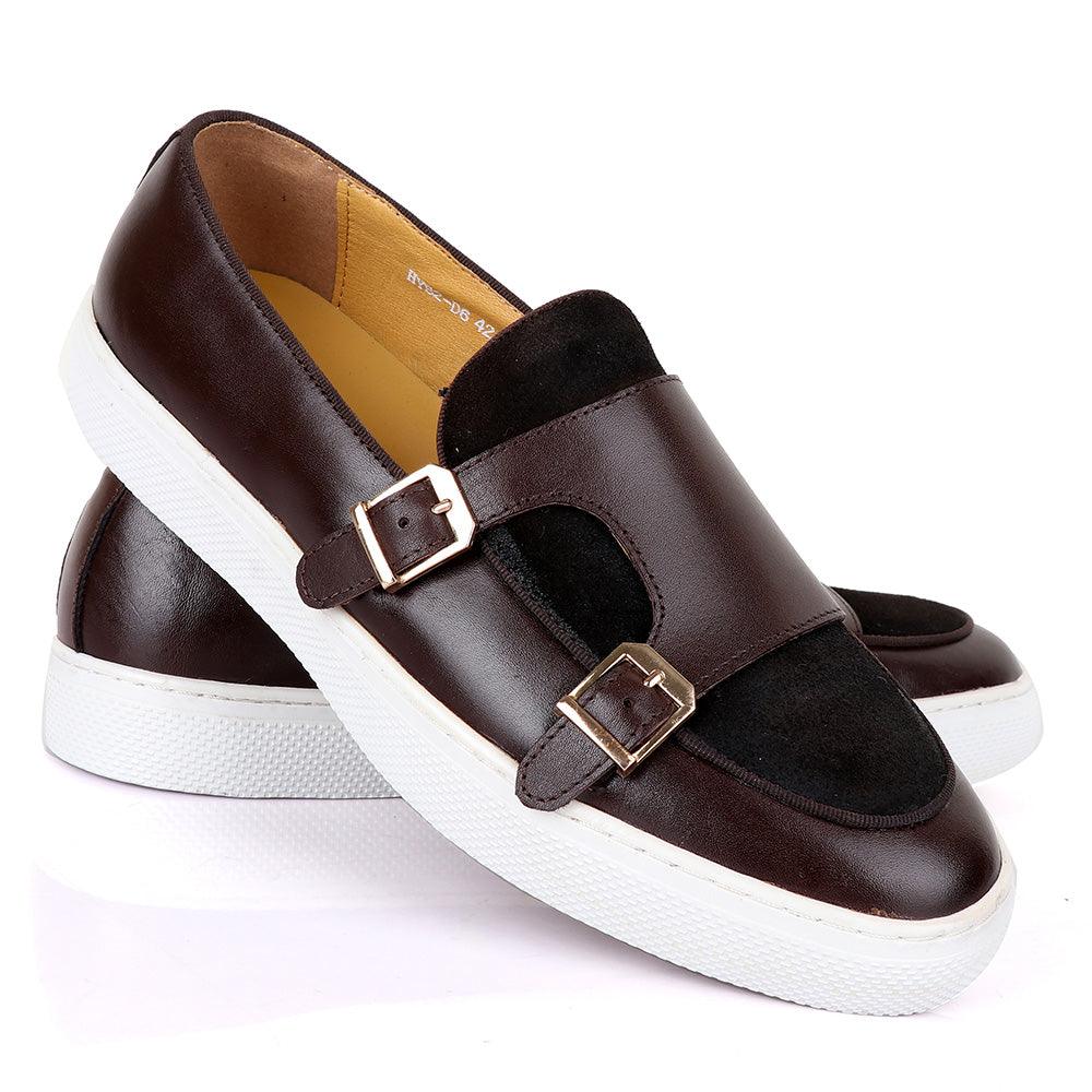 Terry Taylors Double Monk Strap Brown And Suede Mix Sneaker Shoe - Obeezi