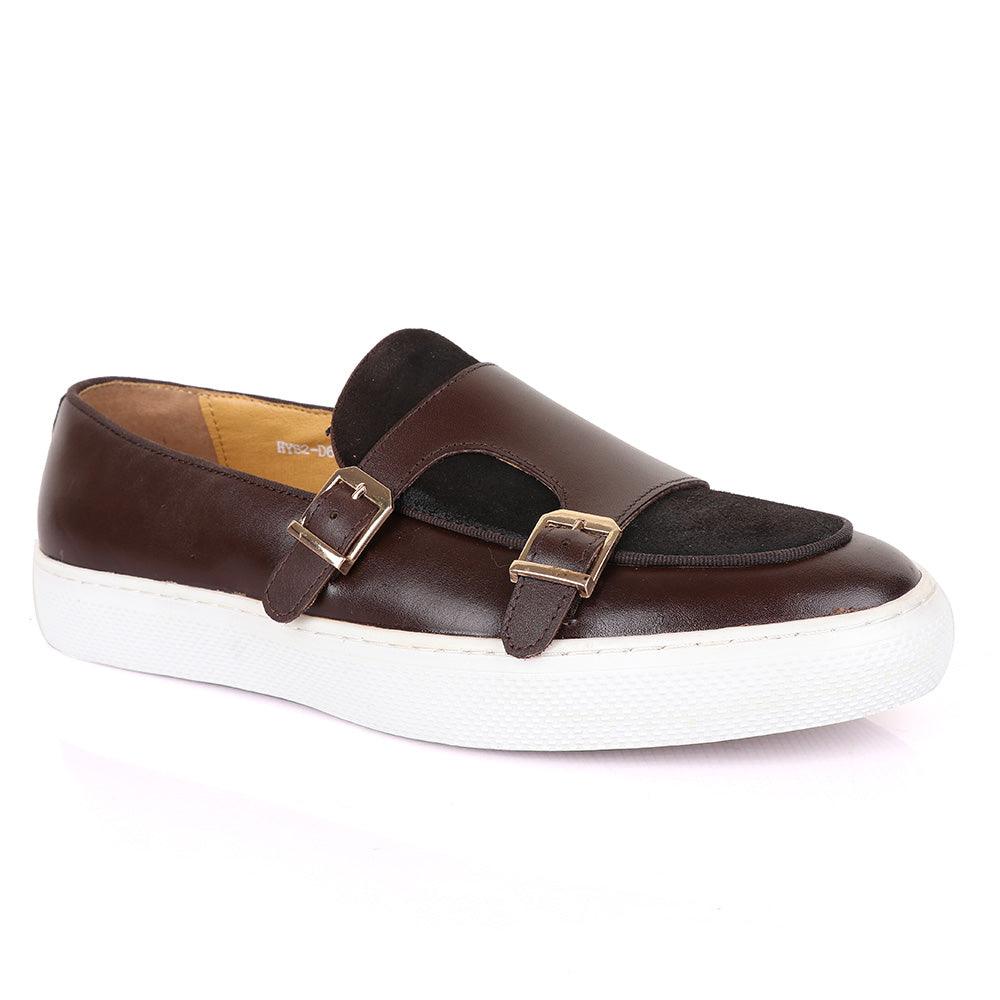 Terry Taylors Double Monk Strap Brown And Suede Mix Sneaker Shoe - Obeezi