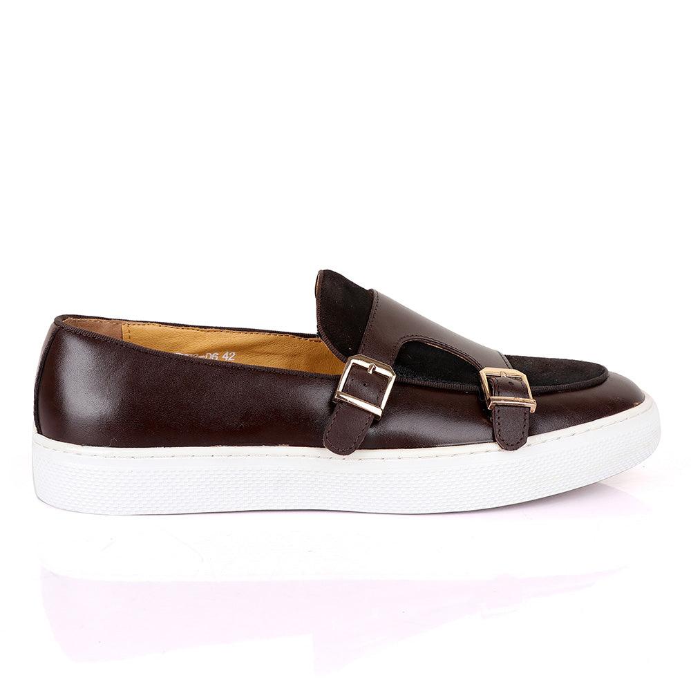 Terry Taylors Double Monk Strap Brown And Suede Mix Sneaker Shoe - Obeezi