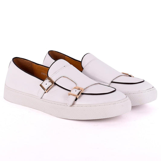 Terry Taylors Double Monk Strap Men's Sneaker Shoe- White - Obeezi.com
