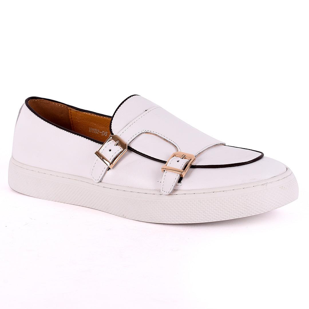 Terry Taylors Double Monk Strap Men's Sneaker Shoe- White - Obeezi.com
