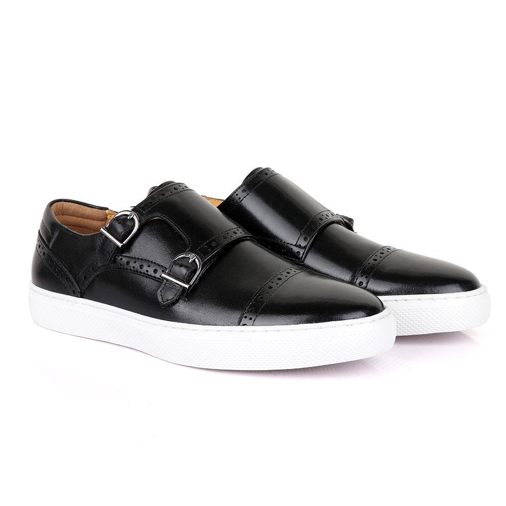 Terry Taylors Double Strap Black Leather Sneaker Shoe - Obeezi