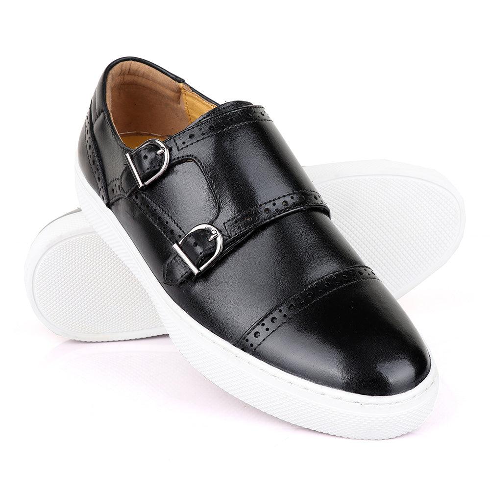 Terry Taylors Double Strap Black Leather Sneaker Shoe - Obeezi