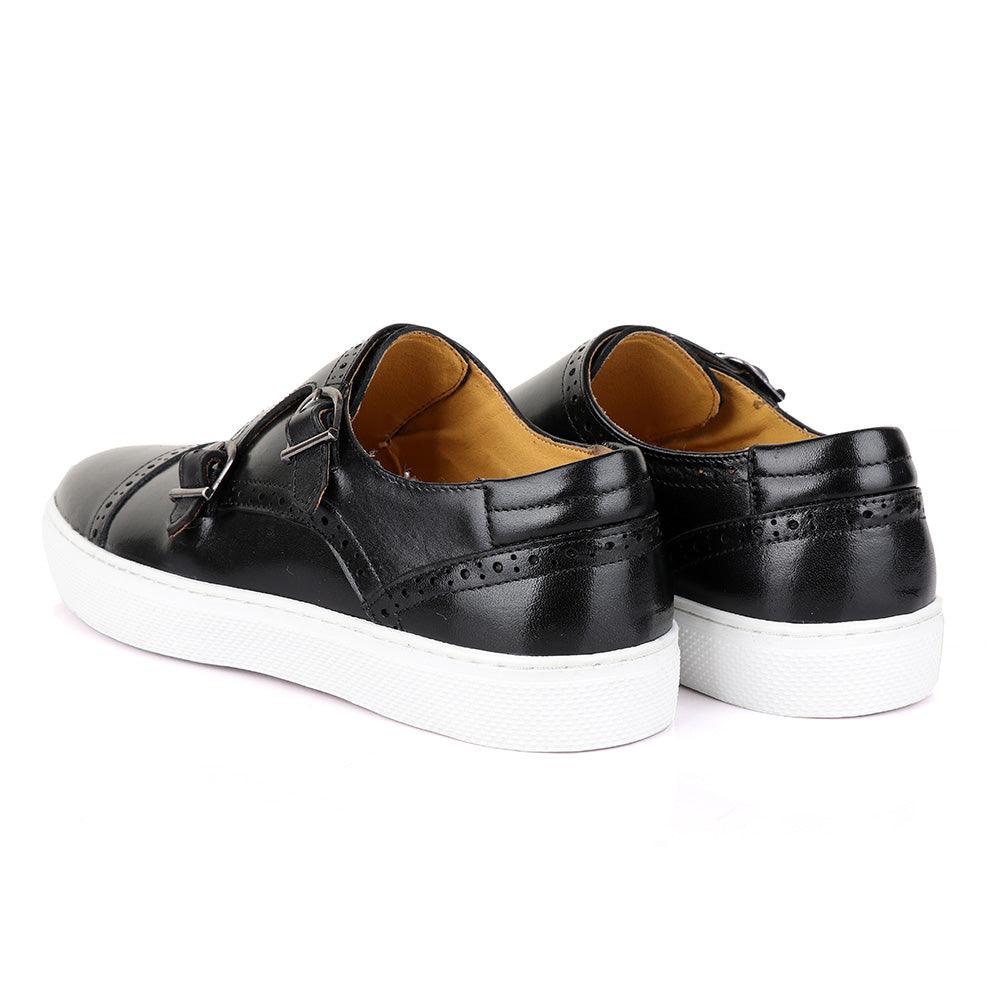 Terry Taylors Double Strap Black Leather Sneaker Shoe - Obeezi