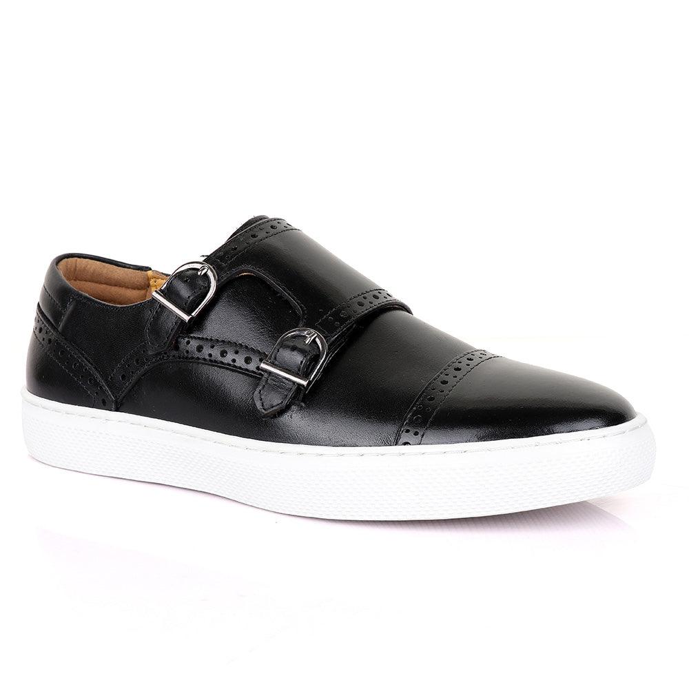Terry Taylors Double Strap Black Leather Sneaker Shoe - Obeezi