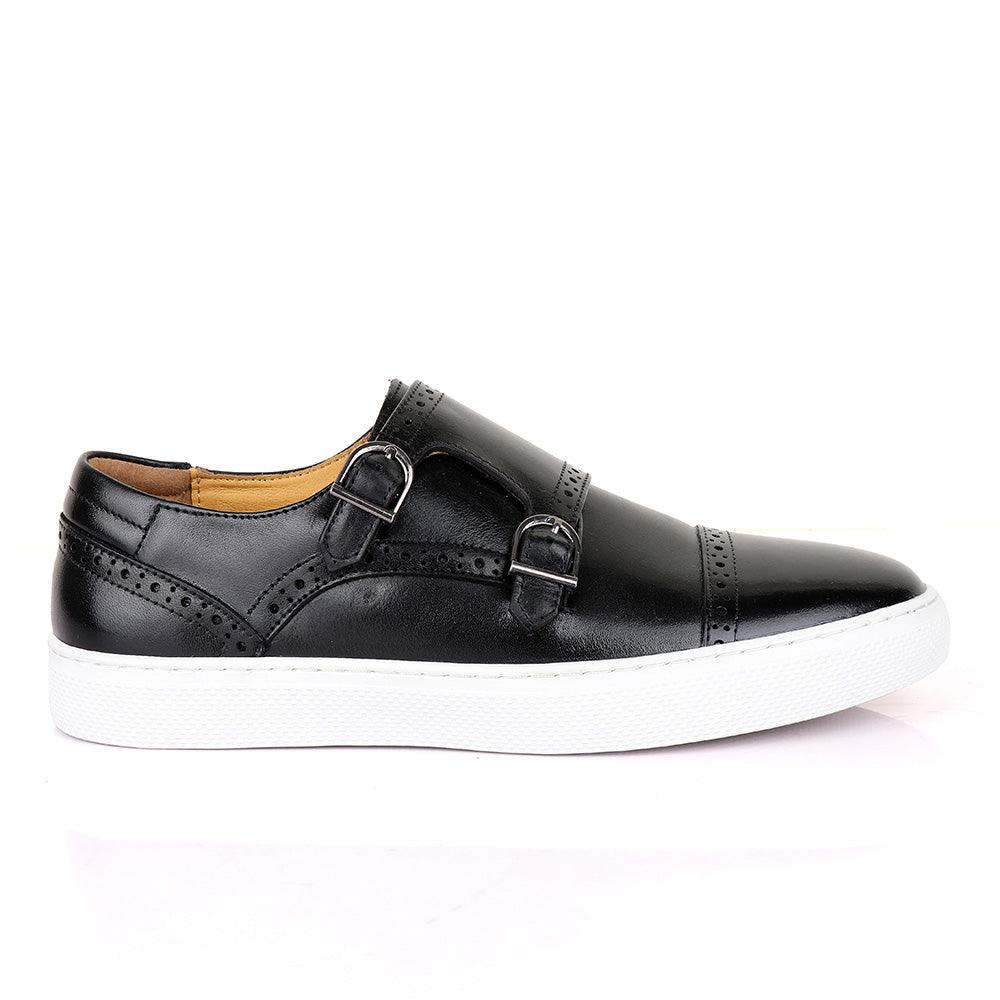 Terry Taylors Double Strap Black Leather Sneaker Shoe - Obeezi
