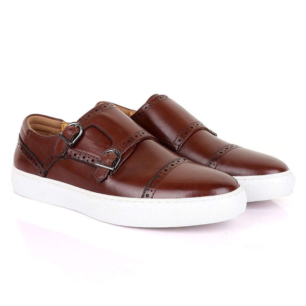 Terry Taylors Double Strap Brown Leather Sneaker Shoe - Obeezi