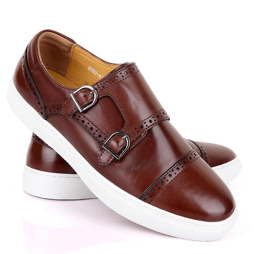 Terry Taylors Double Strap Brown Leather Sneaker Shoe - Obeezi