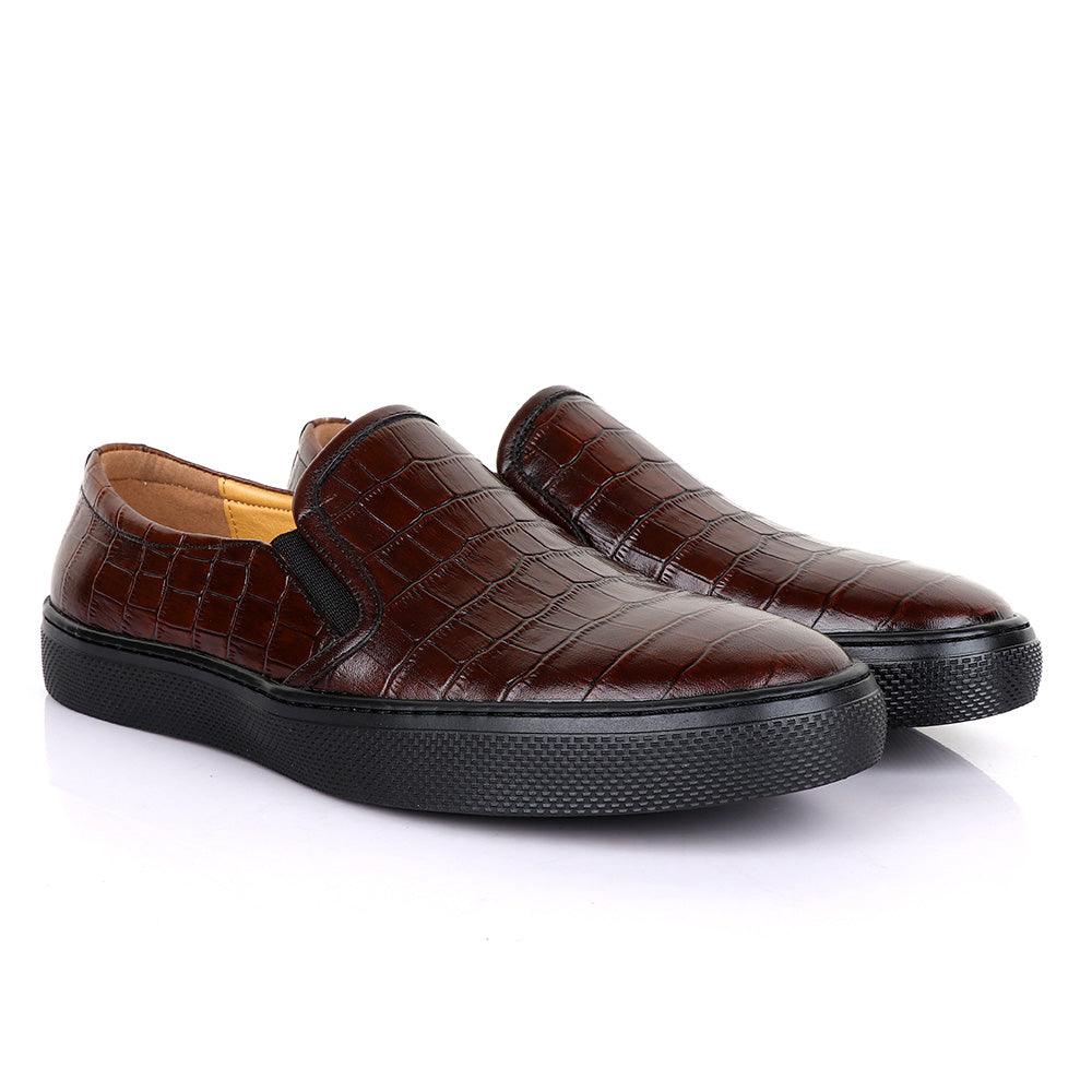 Terry Taylors Exotic Block Croc Coffee Sneaker Shoe - Obeezi