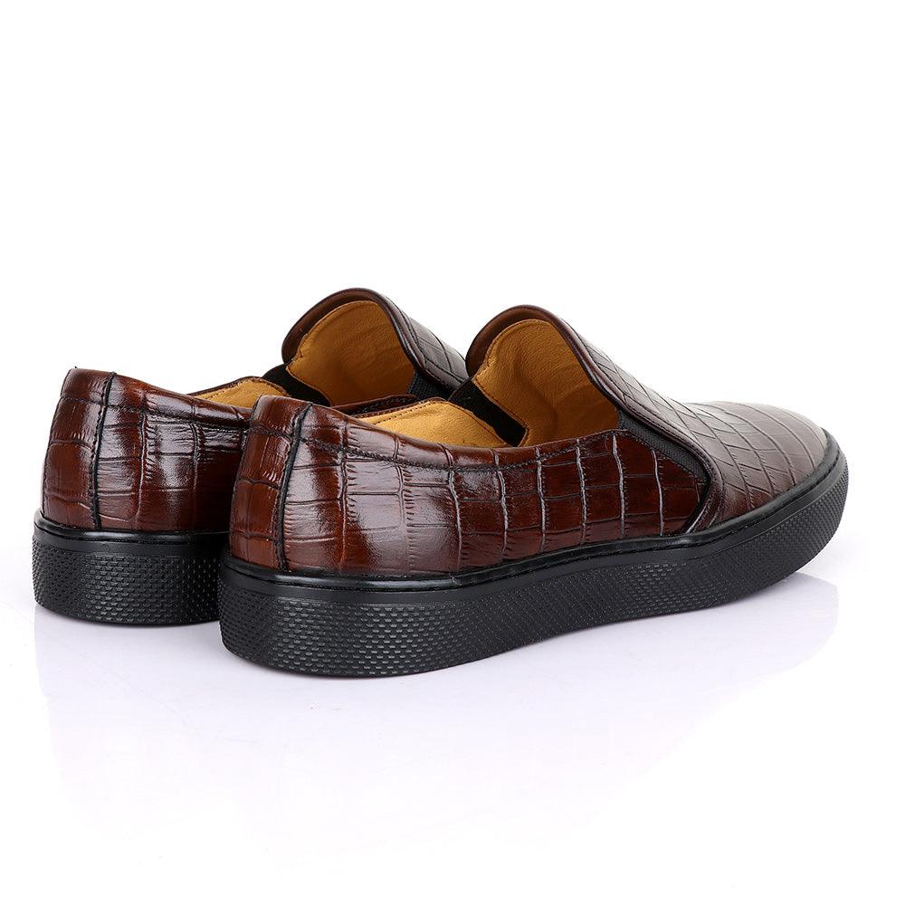 Terry Taylors Exotic Block Croc Coffee Sneaker Shoe - Obeezi