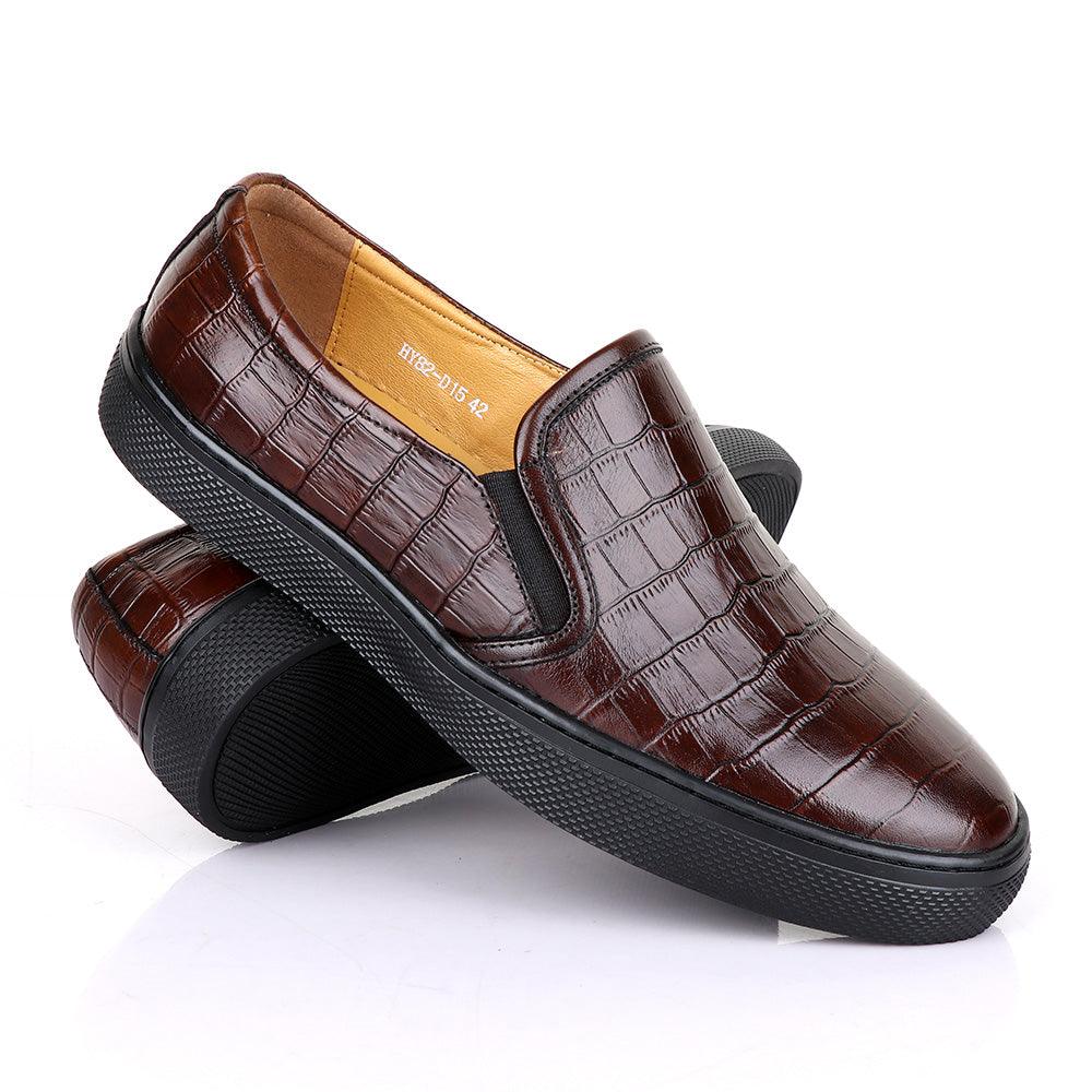 Terry Taylors Exotic Block Croc Coffee Sneaker Shoe - Obeezi