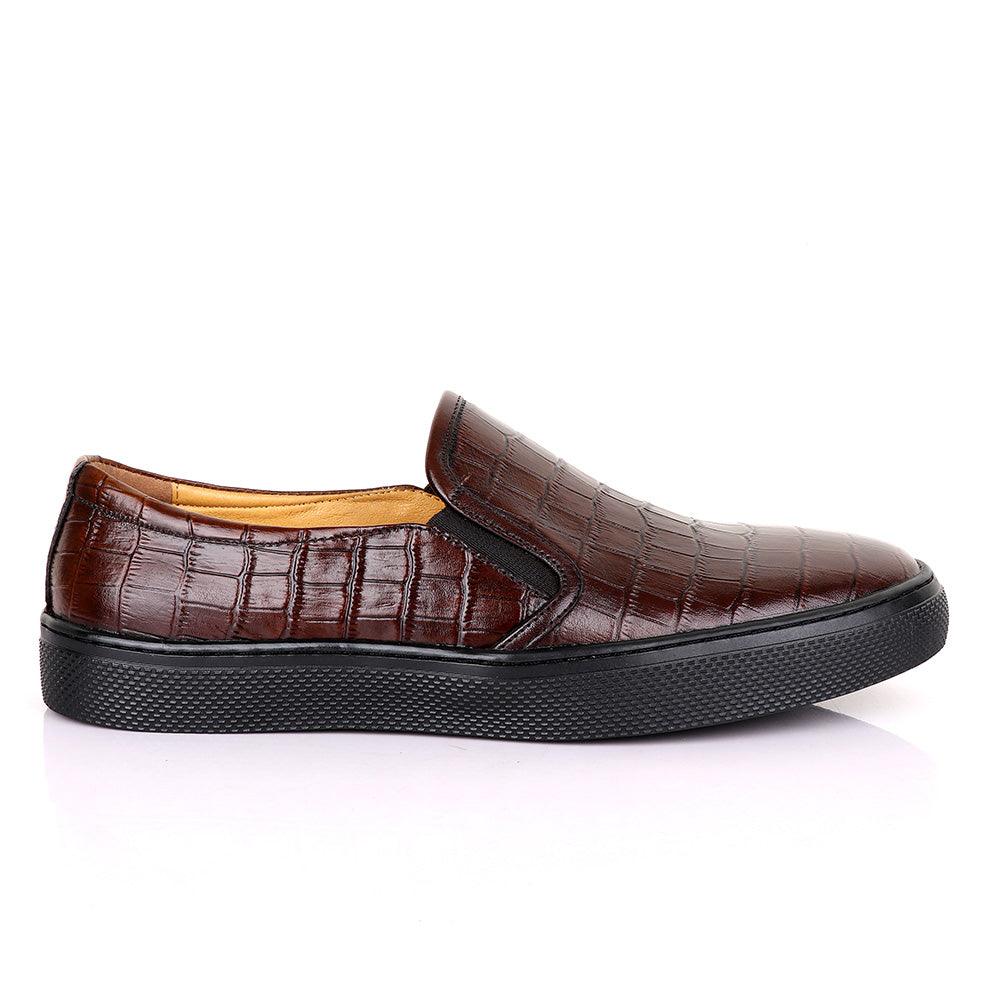 Terry Taylors Exotic Block Croc Coffee Sneaker Shoe - Obeezi