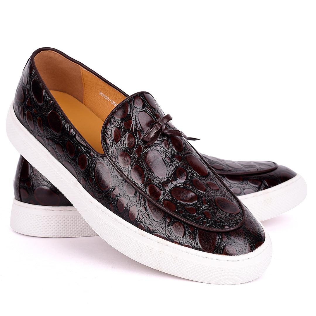 Terry Taylors Exotic Coffee Leather Men's Sneaker Shoe - Obeezi.com