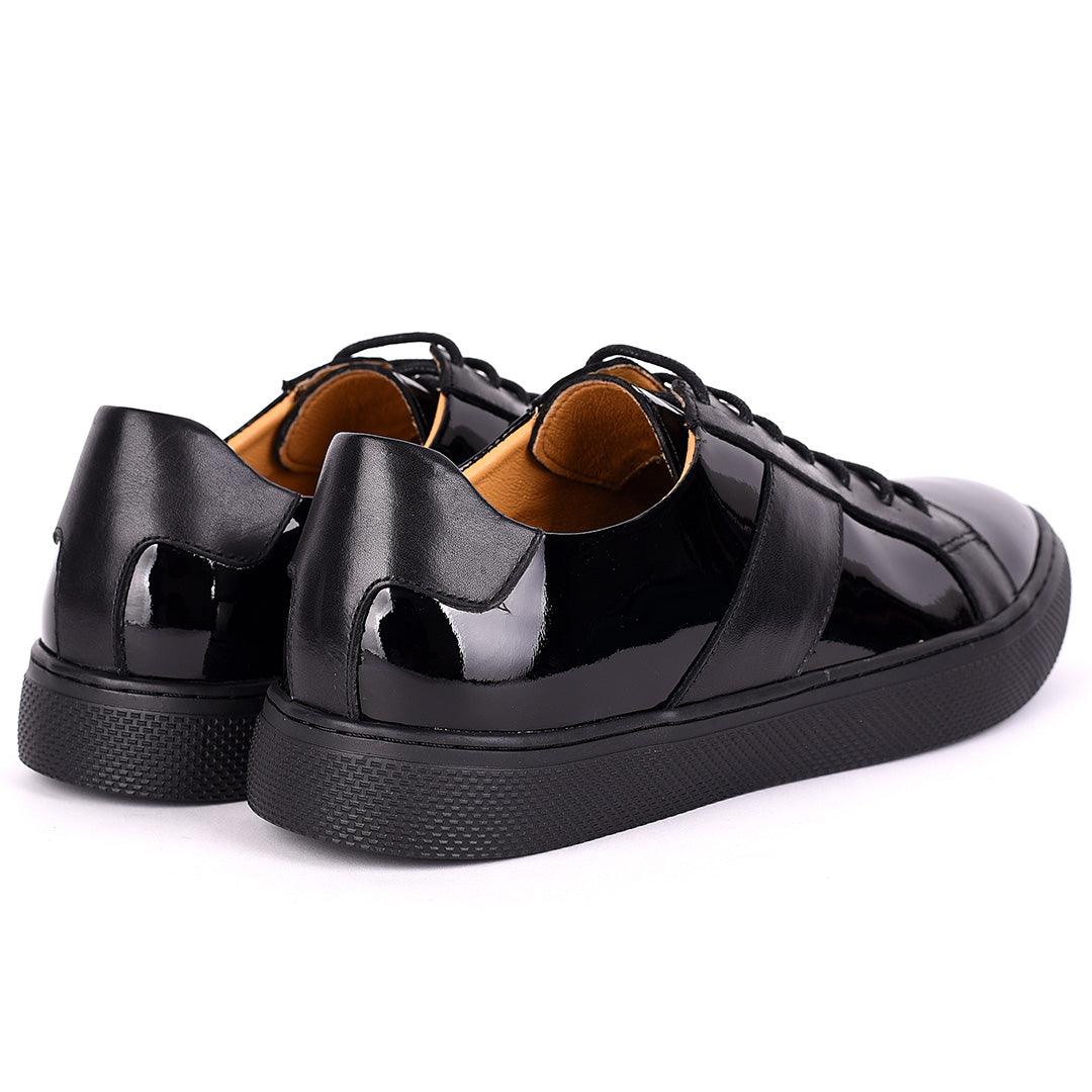 Terry Taylors Exotic Glossy And Plain Leather Men's Sneaker Shoe- Black - Obeezi.com