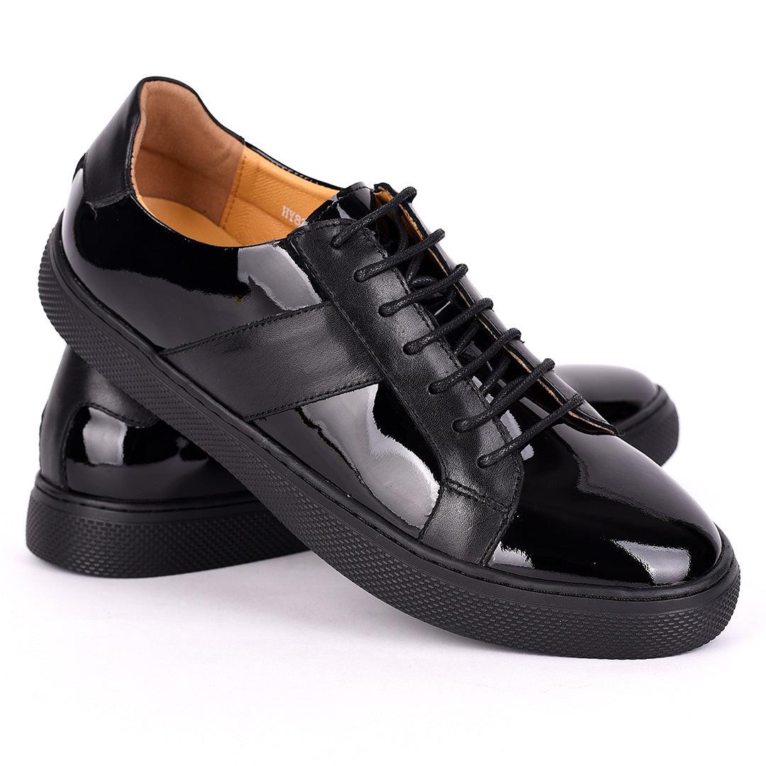 Terry Taylors Exotic Glossy And Plain Leather Men's Sneaker Shoe- Black - Obeezi.com