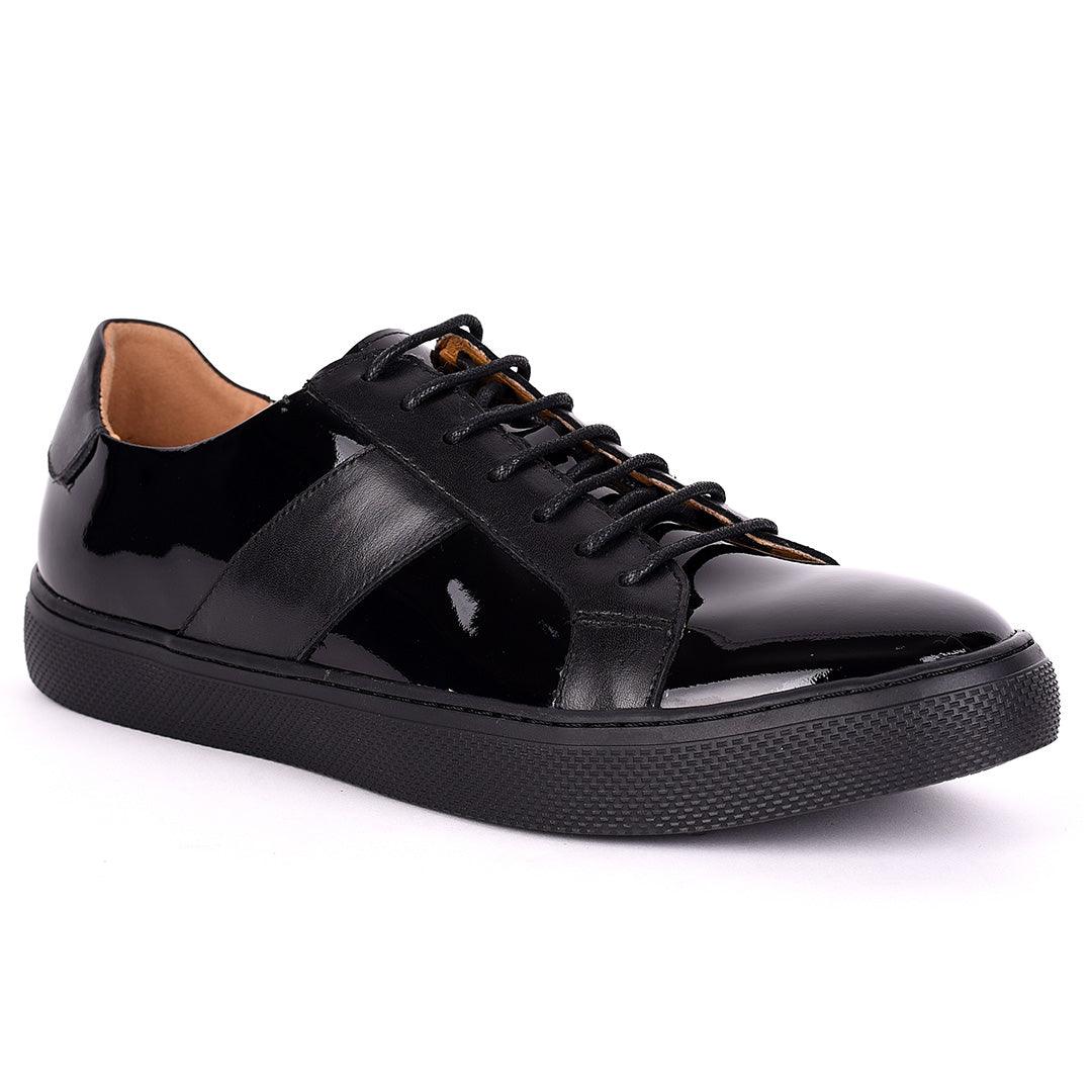 Terry Taylors Exotic Glossy And Plain Leather Men's Sneaker Shoe- Black - Obeezi.com