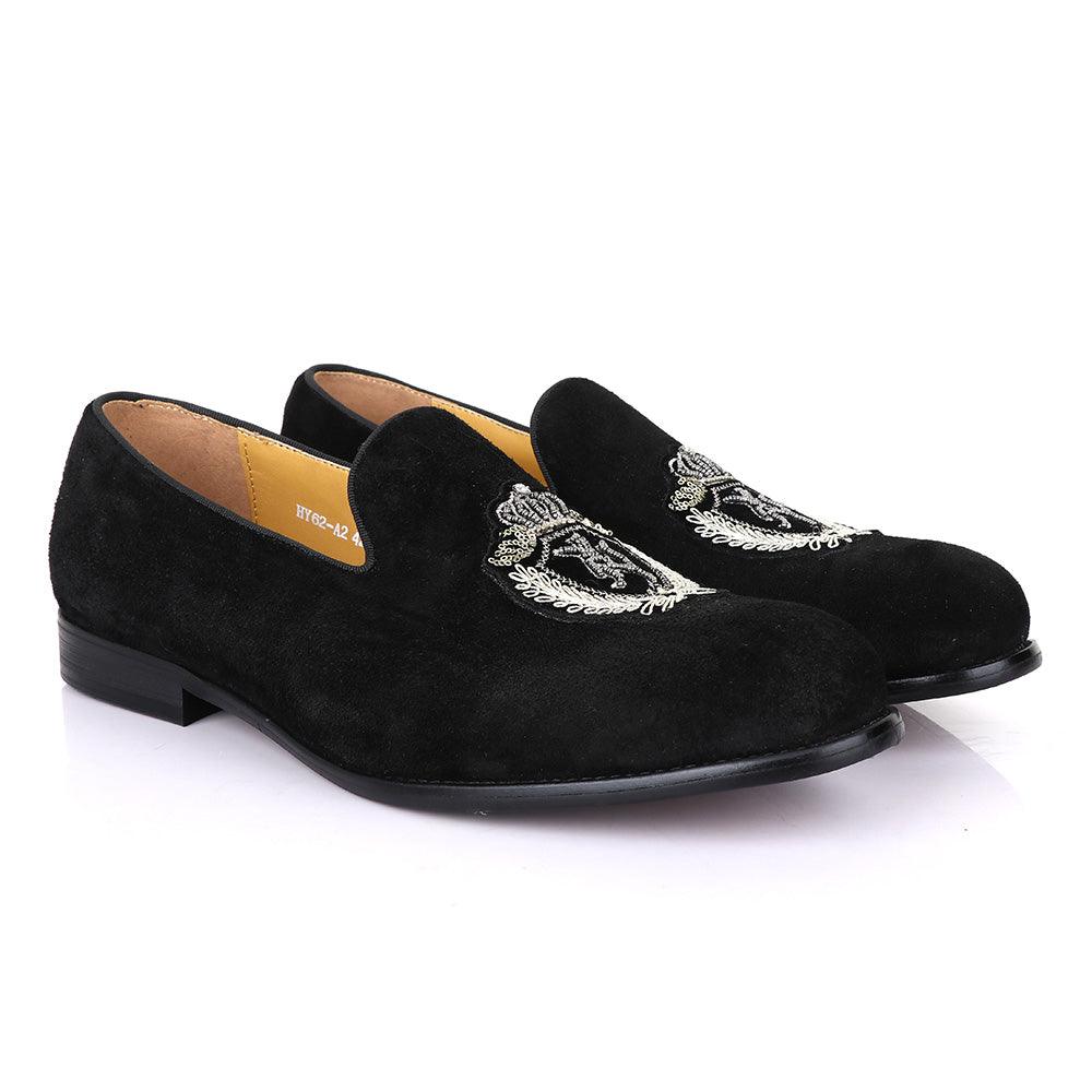 Terry Taylors Exotic Suede Black Crested Shoes - Obeezi