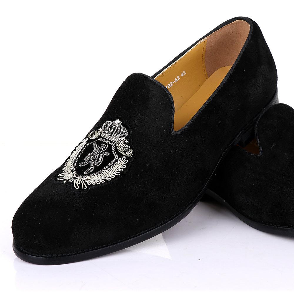 Terry Taylors Exotic Suede Black Crested Shoes - Obeezi