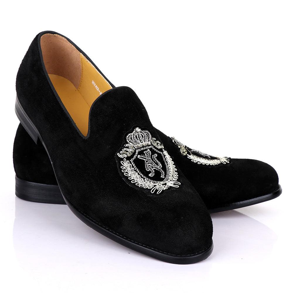 Terry Taylors Exotic Suede Black Crested Shoes - Obeezi