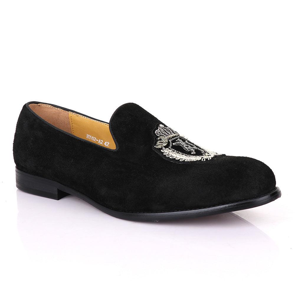Terry Taylors Exotic Suede Black Crested Shoes - Obeezi