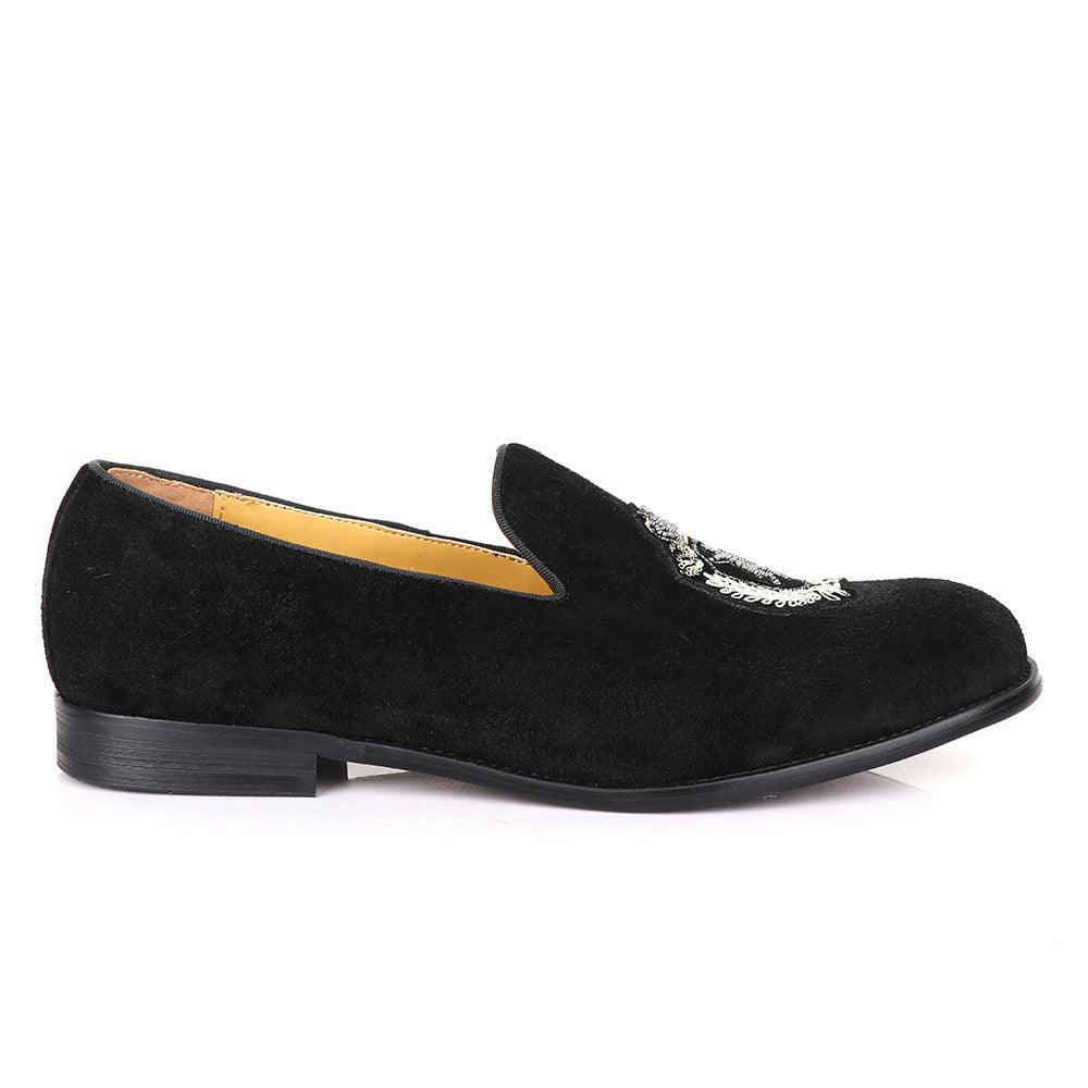 Terry Taylors Exotic Suede Black Crested Shoes - Obeezi