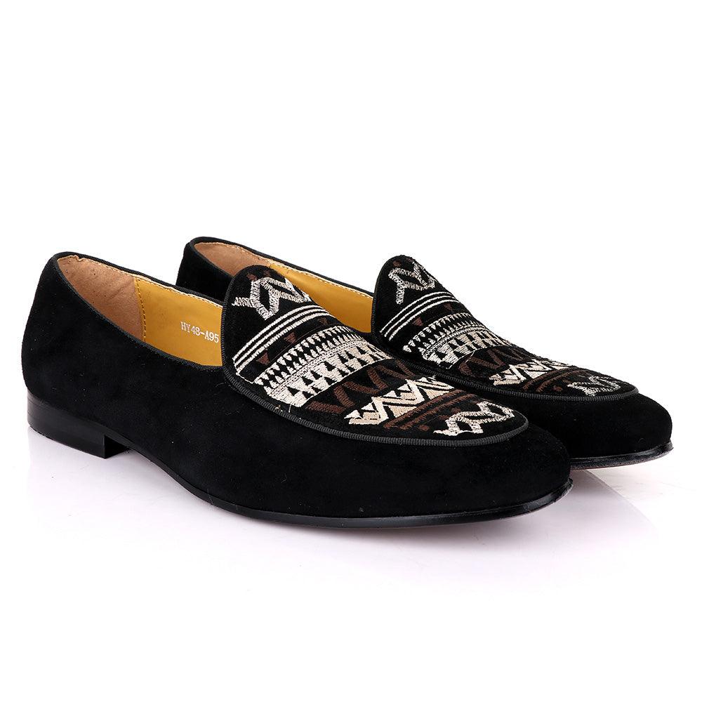 Terry Taylors Exotics Suede Black Arts Crested Shoe - Obeezi