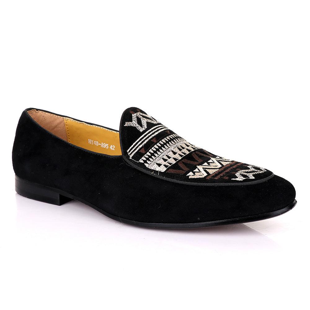 Terry Taylors Exotics Suede Black Arts Crested Shoe - Obeezi