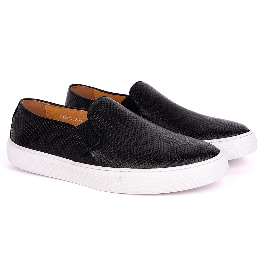 Terry Taylors Exquisite Black Woven Leather Men's Sneaker Shoe - Obeezi.com