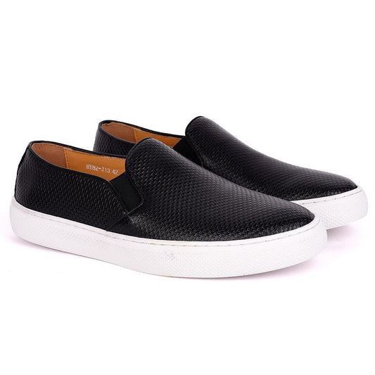Terry Taylors Exquisite Black Woven Leather Men's Sneaker Shoe - Obeezi.com