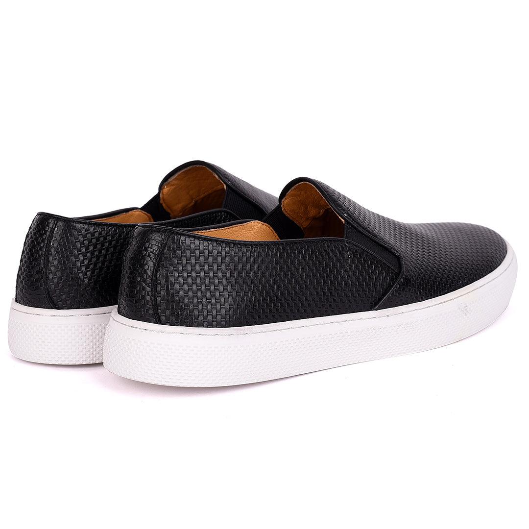 Terry Taylors Exquisite Black Woven Leather Men's Sneaker Shoe - Obeezi.com