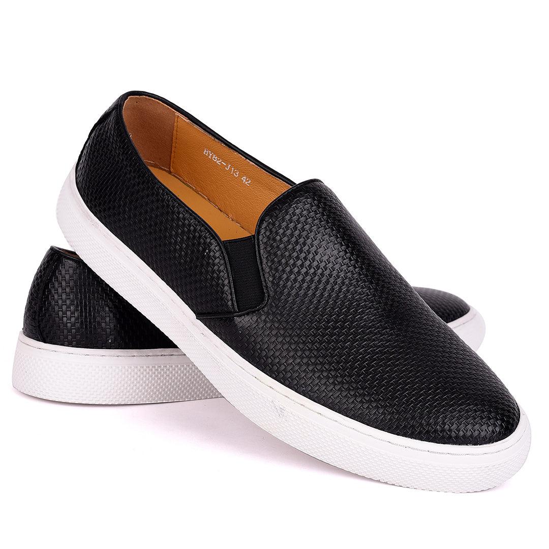 Terry Taylors Exquisite Black Woven Leather Men's Sneaker Shoe - Obeezi.com