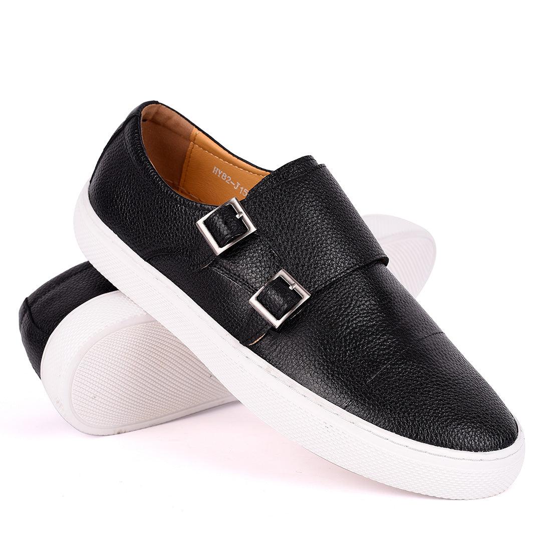 Terry Taylors Exquisite Leather Double Strap Sneaker Shoe- Black - Obeezi.com