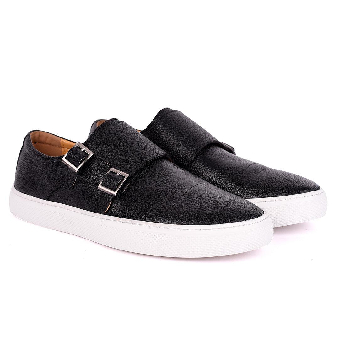 Terry Taylors Exquisite Leather Double Strap Sneaker Shoe- Black - Obeezi.com
