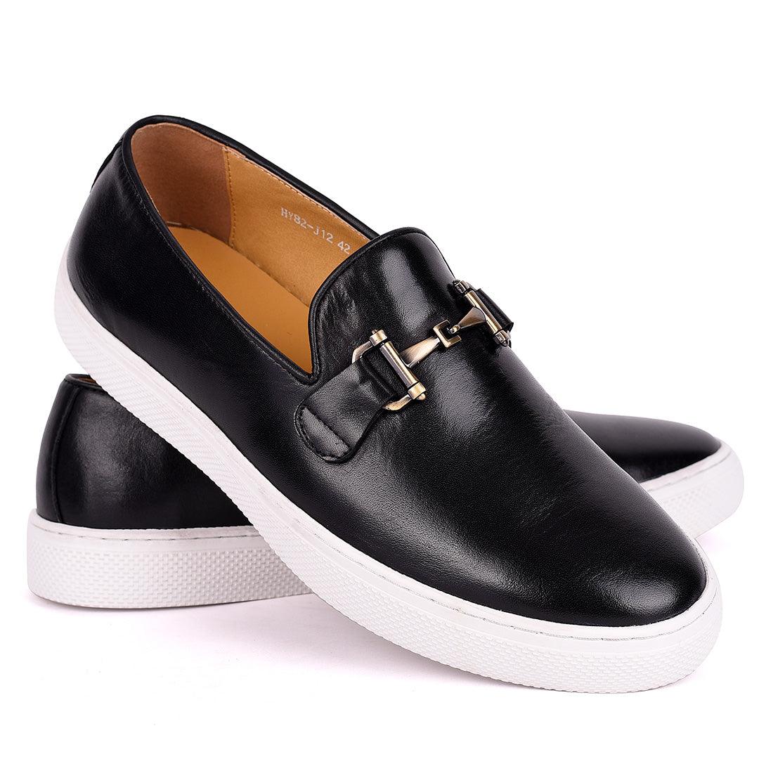 Terry Taylors Genuine Leather With Chain Designed Men's Sneaker Shoe- Black - Obeezi.com