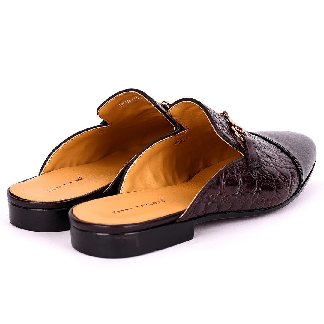 Terry Taylors Half Croc Patterned With Gold Chain Men's Half Shoe- Coffee - Obeezi.com