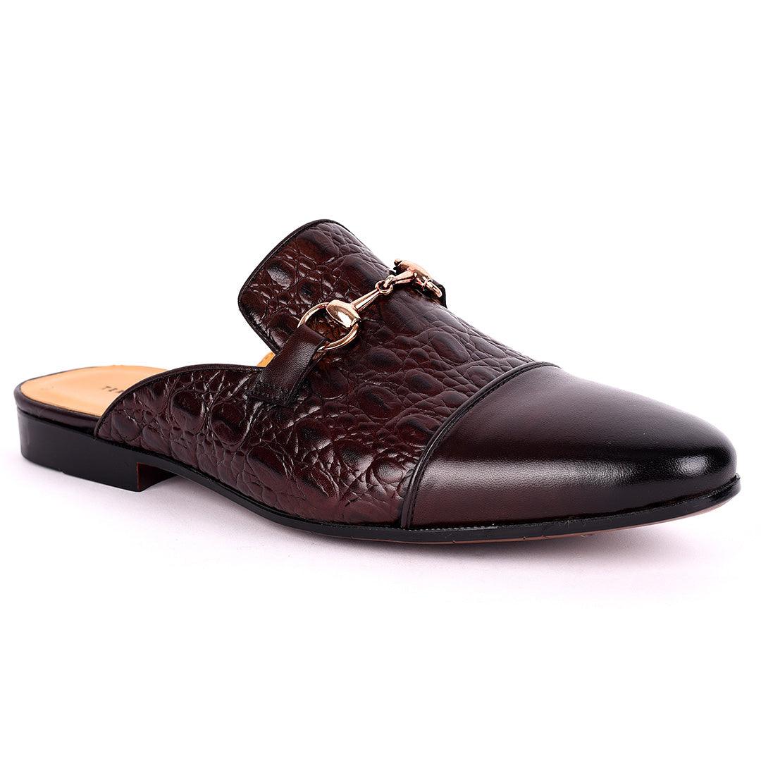 Terry Taylors Half Croc Patterned With Gold Chain Men's Half Shoe- Coffee - Obeezi.com