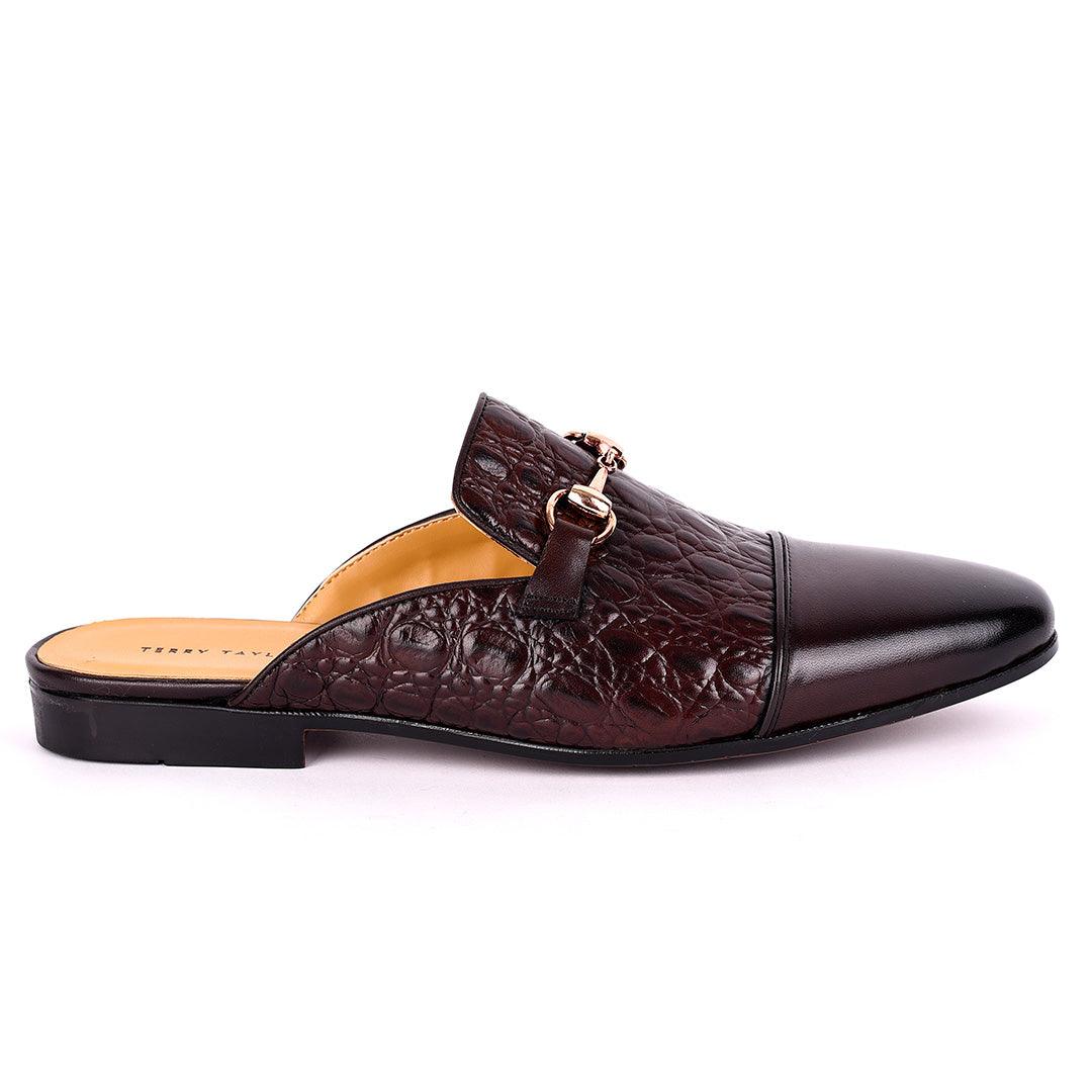 Terry Taylors Half Croc Patterned With Gold Chain Men's Half Shoe- Coffee - Obeezi.com