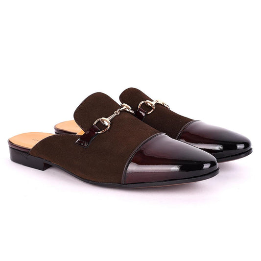 Terry Taylors Half Suede Patterned With Gold Chain Men's Half Shoe- Coffee - Obeezi.com