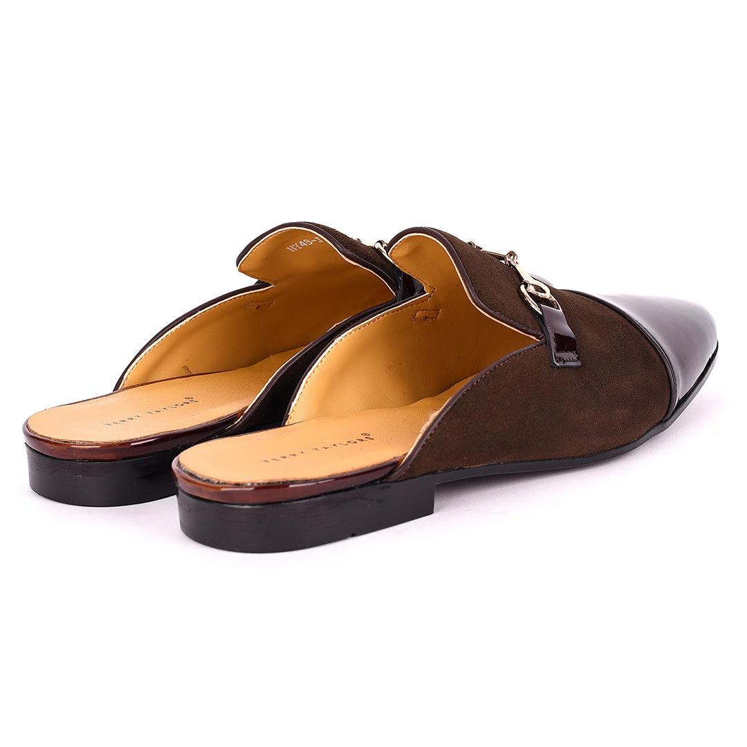 Terry Taylors Half Suede Patterned With Gold Chain Men's Half Shoe- Coffee - Obeezi.com