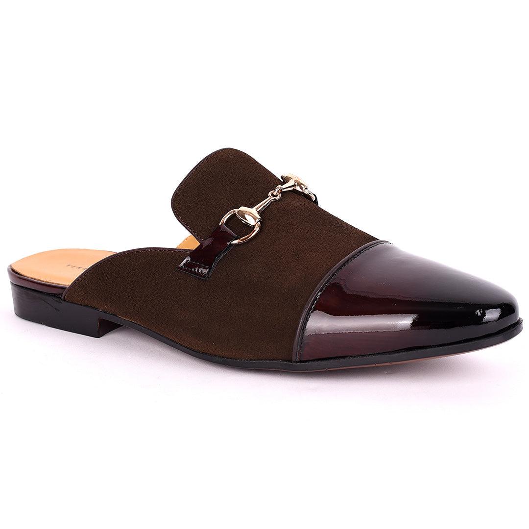 Terry Taylors Half Suede Patterned With Gold Chain Men's Half Shoe- Coffee - Obeezi.com