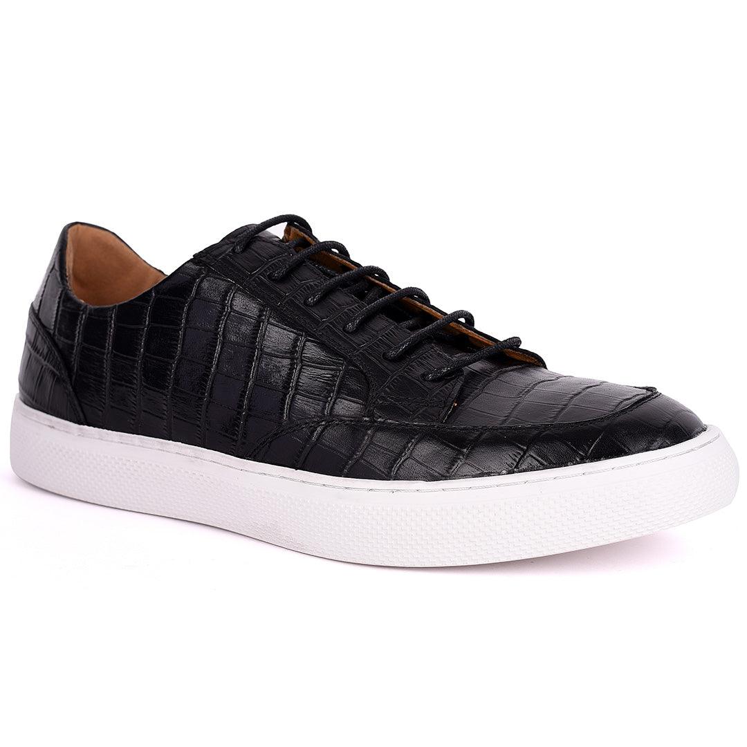 Terry Taylors Lace Up Crocodile Skin Leather Men's Sneaker Shoe- Black - Obeezi.com