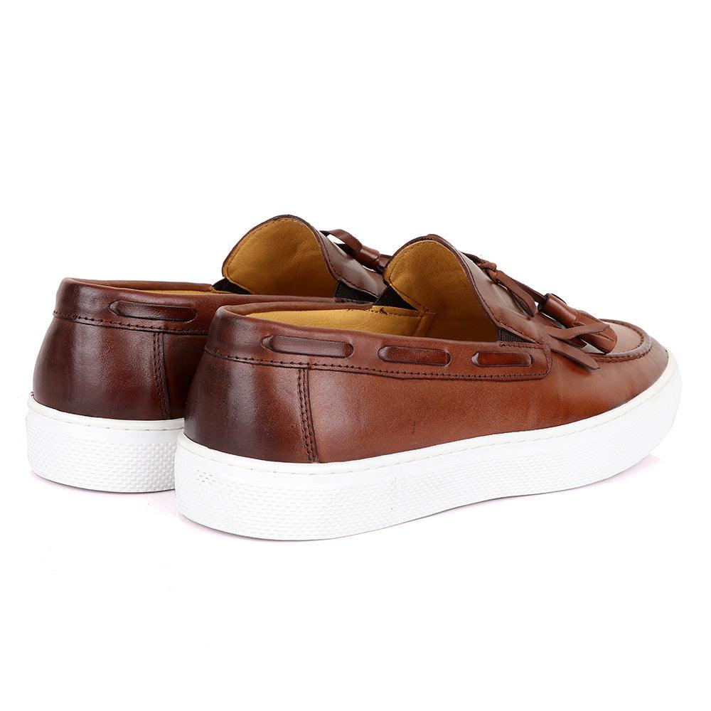Terry Taylors Lashes Tassel Brown Leather Sneaker Shoe - Obeezi