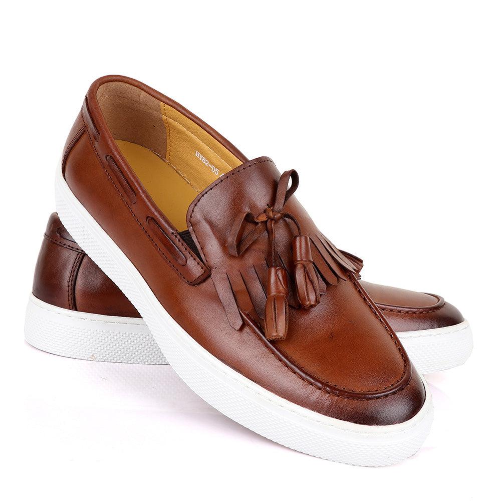 Terry Taylors Lashes Tassel Brown Leather Sneaker Shoe - Obeezi