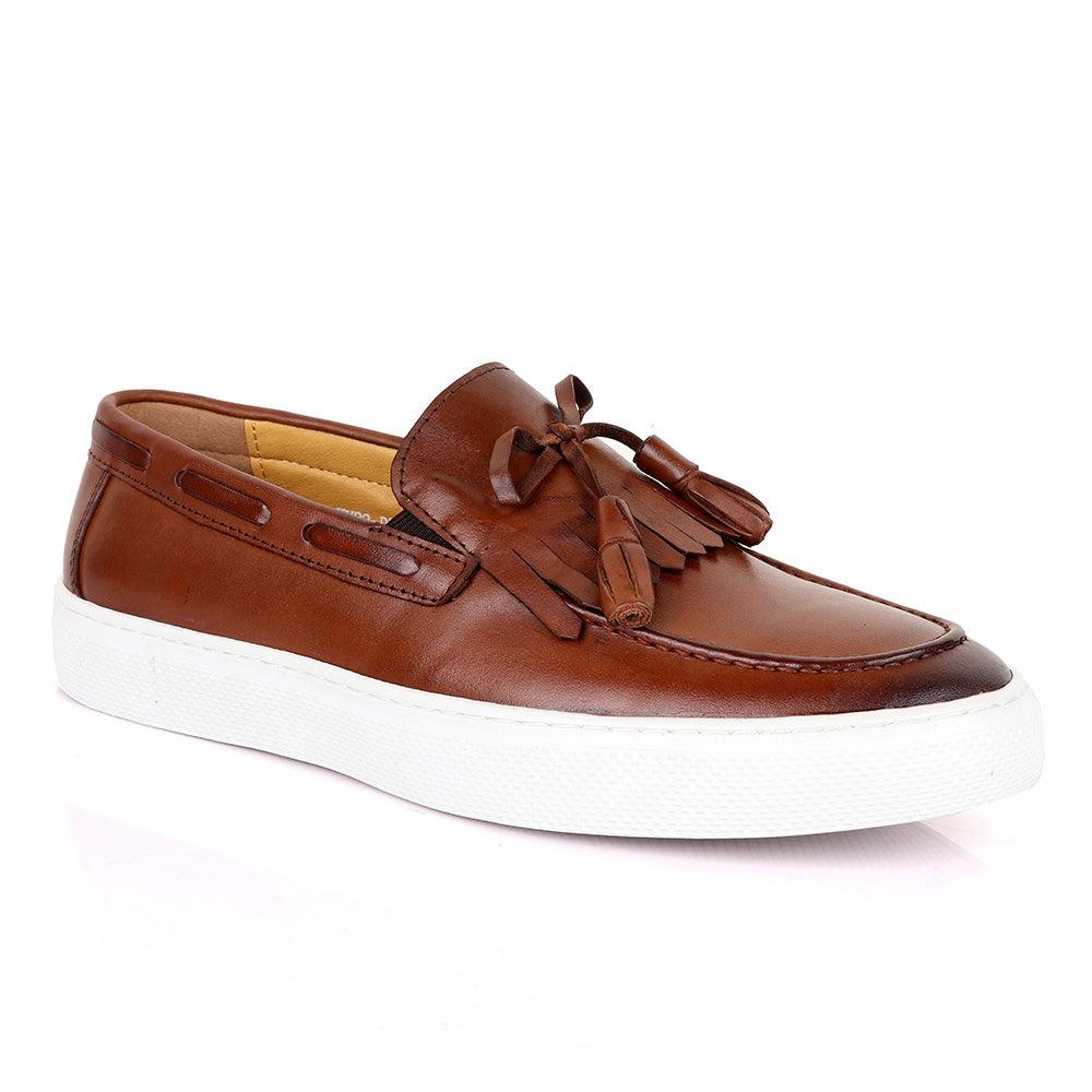 Terry Taylors Lashes Tassel Brown Leather Sneaker Shoe - Obeezi