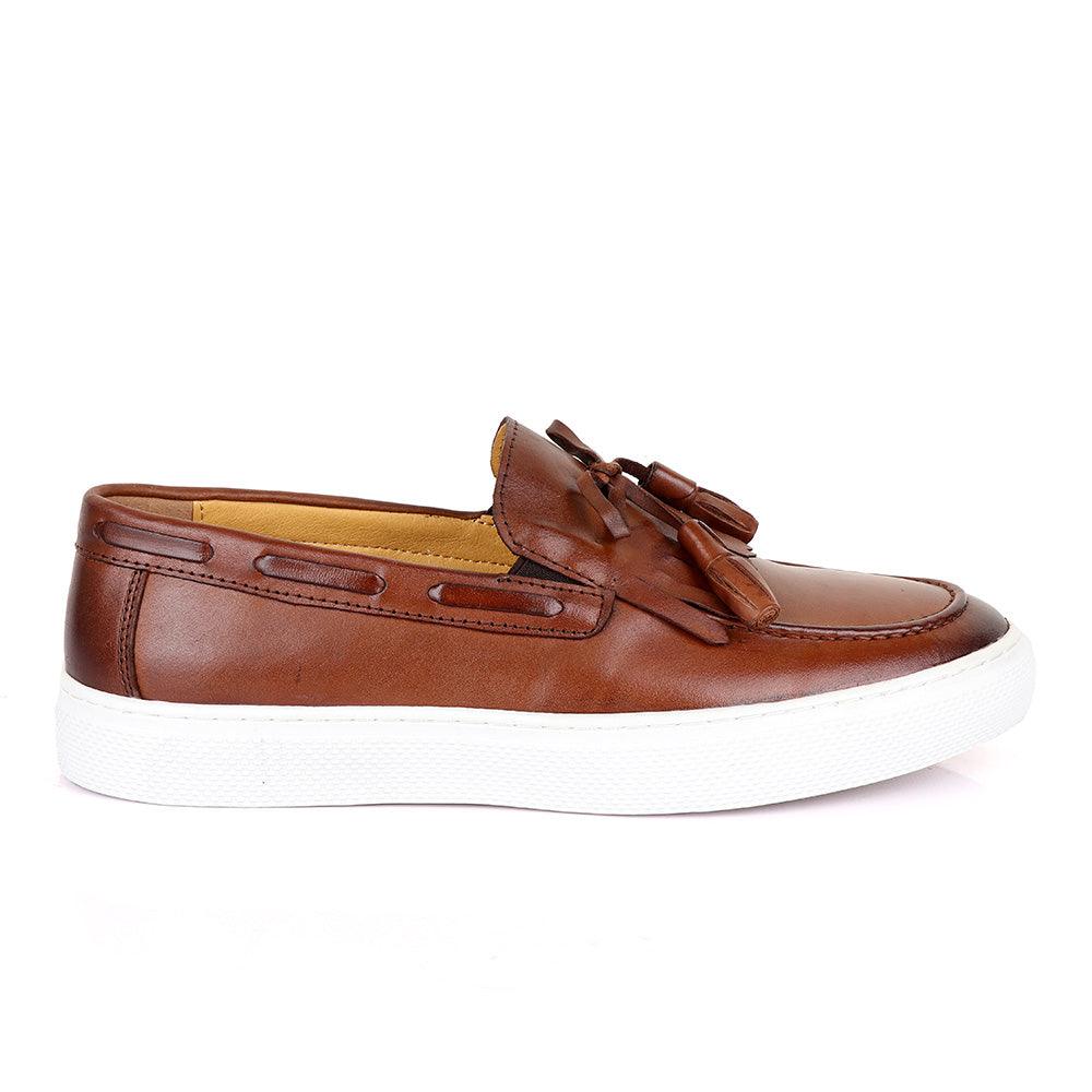 Terry Taylors Lashes Tassel Brown Leather Sneaker Shoe - Obeezi