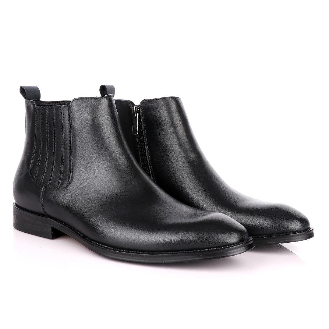 Terry Taylors Leather Black Zip up Formal Boot. - Obeezi