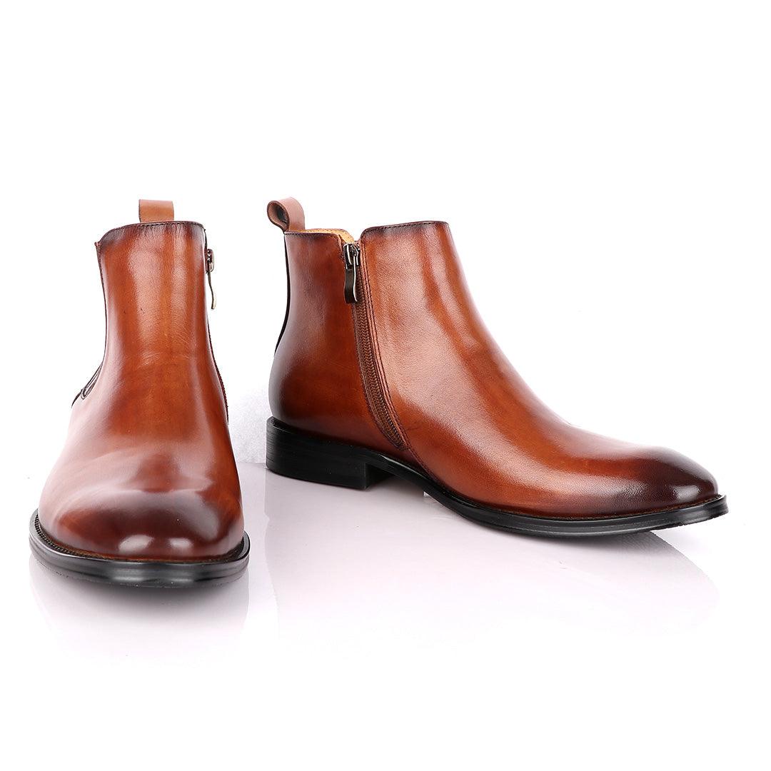 Terry Taylors Leather Brown Zip up Formal Boot. - Obeezi