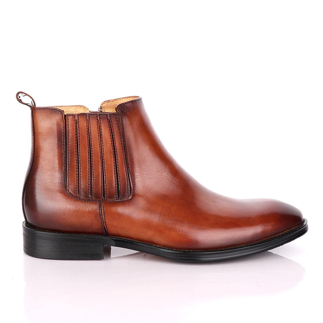Terry Taylors Leather Brown Zip up Formal Boot. - Obeezi