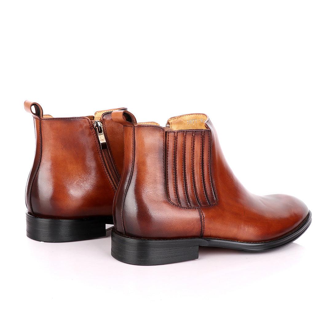 Terry Taylors Leather Brown Zip up Formal Boot. - Obeezi